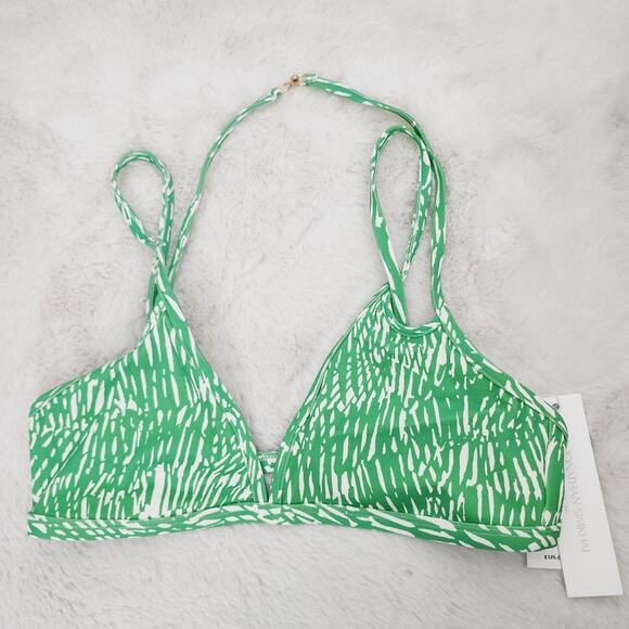 NWT Jonathan Simkhai Green Aliana Strappy V-Neck Bikini Swim Top - Picture 5 of 11